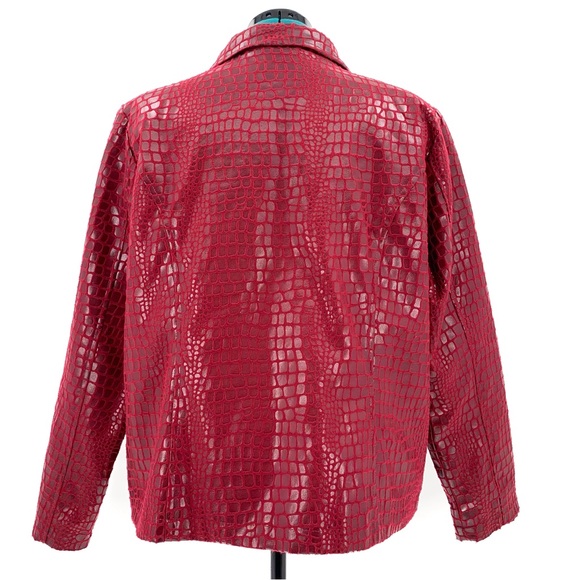 Selene Sport Red Embossed Animal Print Zipper Front Vinyl Jacket, 14 - Picture 10 of 16